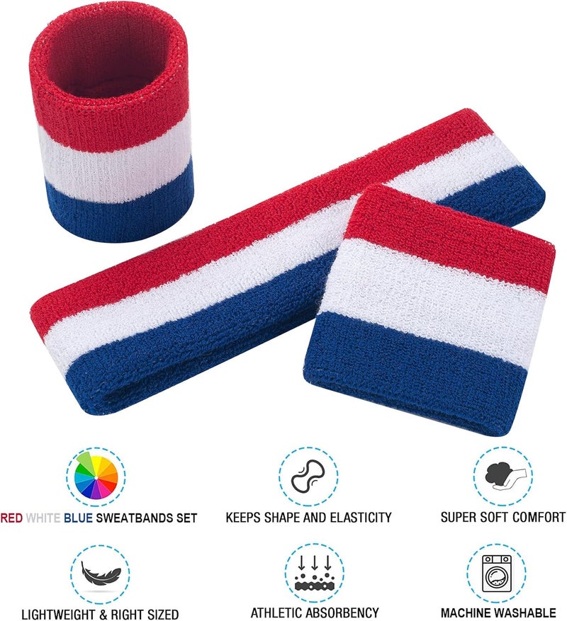 FACATH Sweatbands Headband and Wrist Set, Cotton Sweat Band for Athletic Men and Women, Sweatbands Sports Headbands for Working Out, Running, Basketball, Tennis, Yoga - Image 2